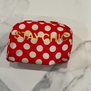 Red and white Polka Dot 'STAY CHIC' Cosmetic Pouch
